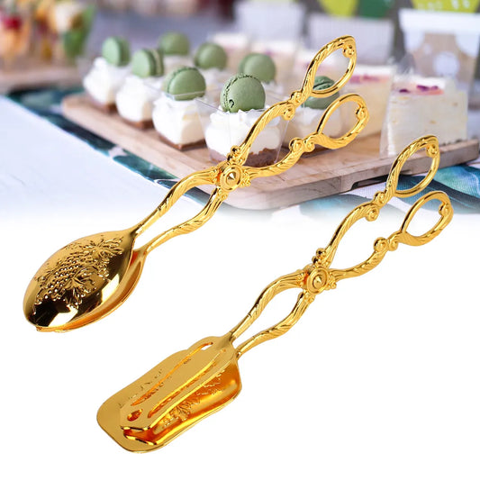 Steven Store™ Vintage Style Gold-Plated Buffet Food Tong: Elegant and functional serving utensil for buffets and parties