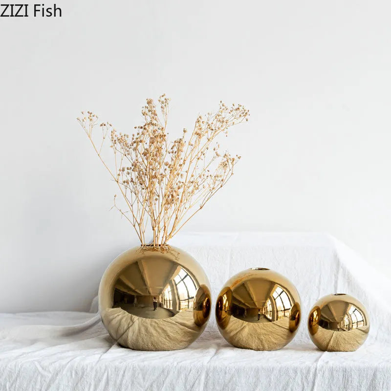 Golden Elegance: Plated Ceramic Ball Vase