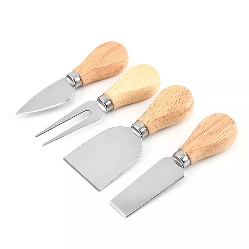 Steven Store™ Premium Wood Handle Cheese Cutter Set: Stylish cheese knives with wood handles for slicing and serving cheeses