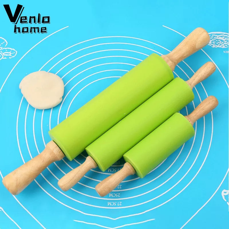 Non-Stick Silicone Rolling Pin Wooden Handle