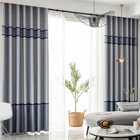 Cortina opaca confeccionada moderna a rayas de alta calidad para sala de estar