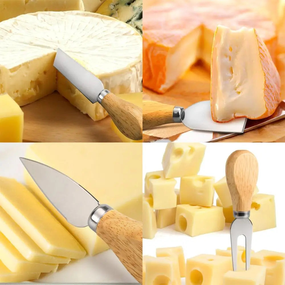 Steven Store™ Premium Wood Handle Cheese Cutter Set: Stylish cheese knives with wood handles for slicing and serving cheeses