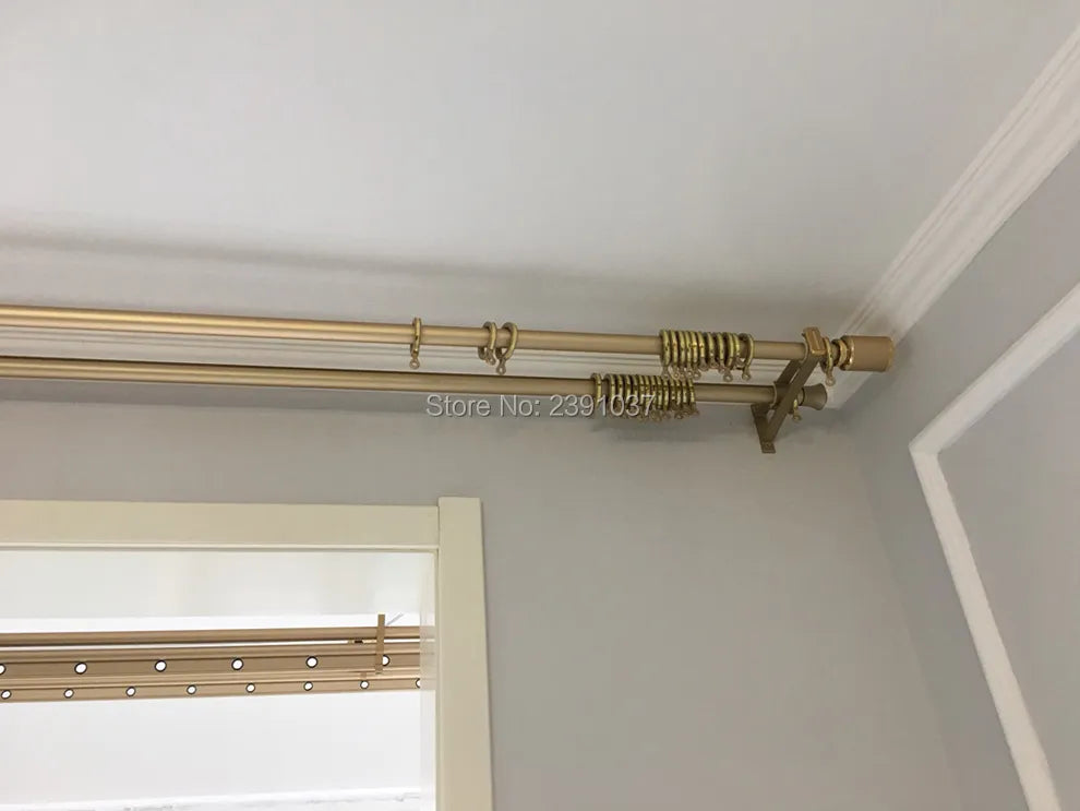 Luxurious Gold Roman Rods - Single and Double Options for Elegant Window Treatments