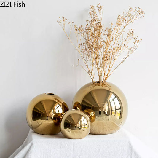 Golden Elegance: Plated Ceramic Ball Vase