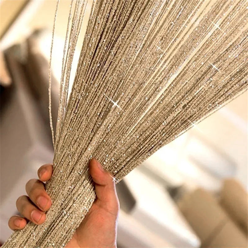 Sparkling Elegance: Glitter Door String Curtain with Silver Ribbon Tassels