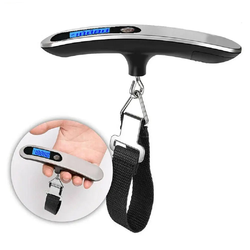 Steven Store™ LCD Digital Luggage Scale displaying weight on a suitcase.