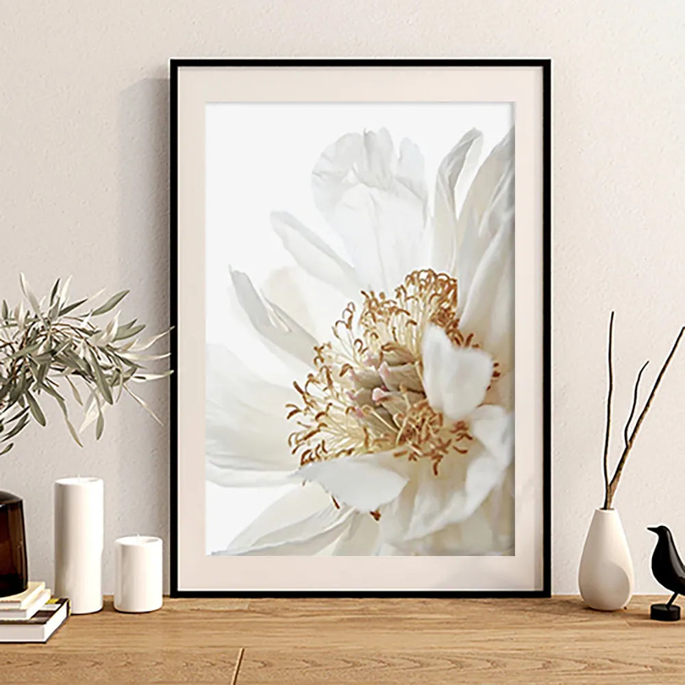 3PCS Frameless Nordic White Floral Golden Leaves Poster Wall Art