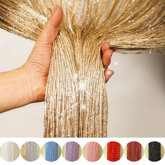 Sparkling Elegance: Glitter Door String Curtain with Silver Ribbon Tassels