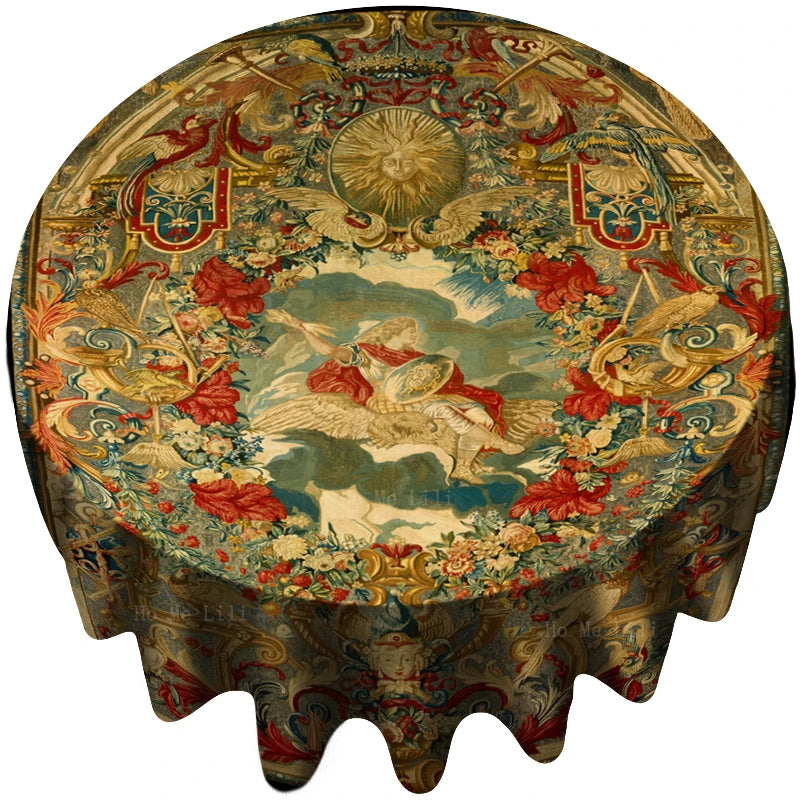 Medieval Flemish Nobles Hunting Scene Retro Round Tablecloth: Add Elegance to Your Tabletop