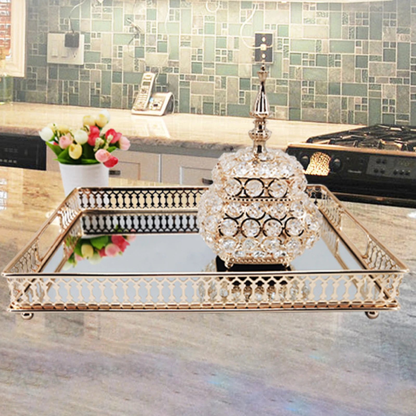 Steven Store™ Decorative Mirror Tray: Elegant mirror tray for organizing and showcasing items