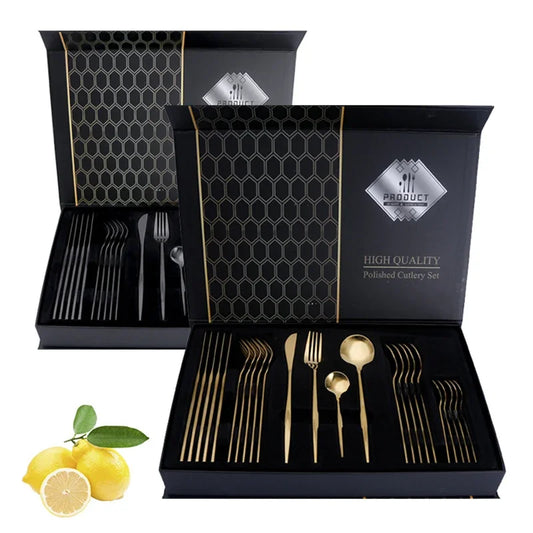 Steven Store™ Elegant 24-Piece Gold Cutlery Set