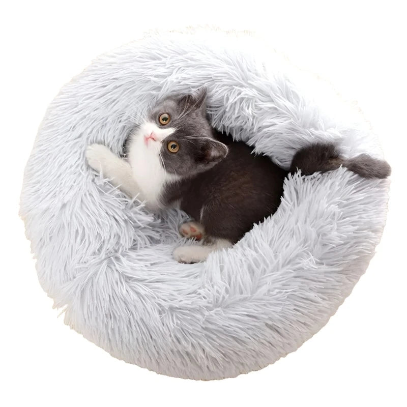 Cat resting in a Steven Store™ Cat Bed with Long Plush