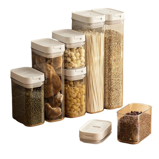 Steven Store™ Transparent Plastic Cereal Jar with an airtight seal, clear design for easy identification, and convenient pouring spout for organized cereal storage