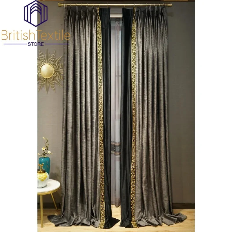 European Velvet Blackout Grey Luxury Curtain