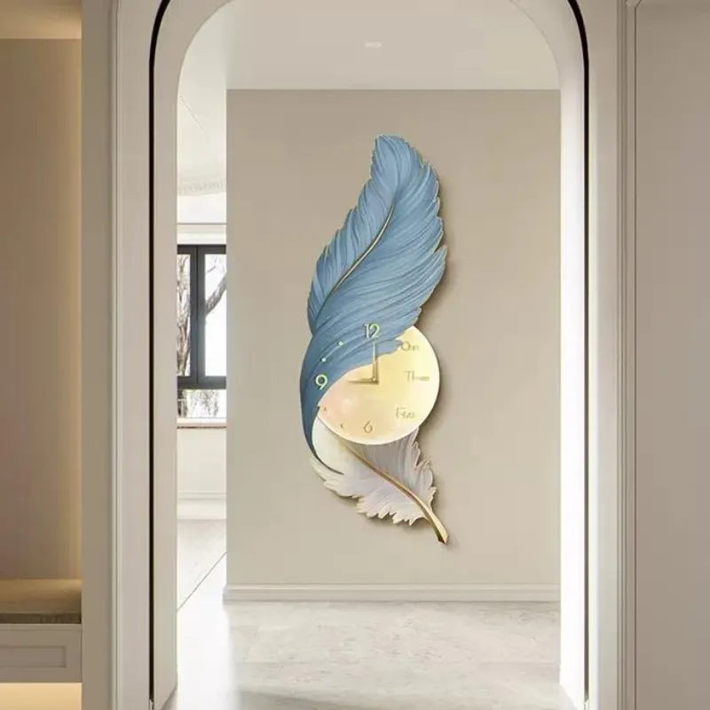 Steven Store™ Large Luxury Art Wall Clock with Feather Decoration