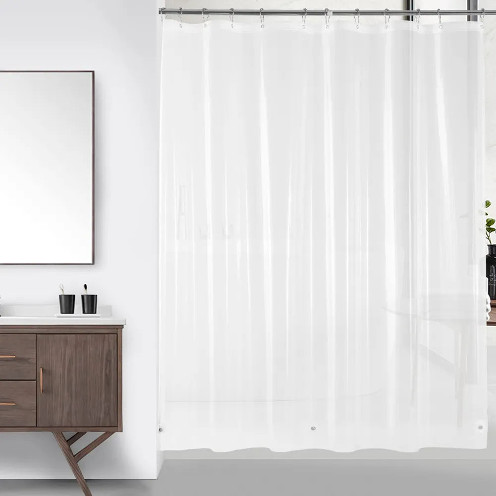 Steven Store™ Plastic Clear Bath Curtain - Sleek and durable clear plastic bath curtain for a modern and bright bathroom.