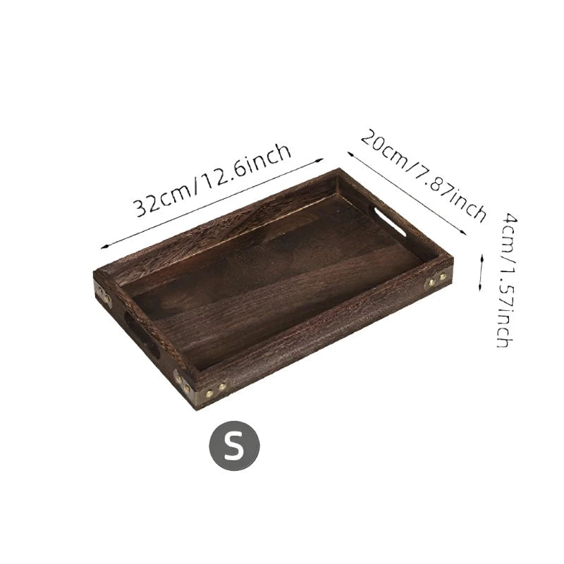 Steven Store™ Wooden Rectangular Tea Tray: Elegant natural wood tray for serving tea, coffee, and snacks