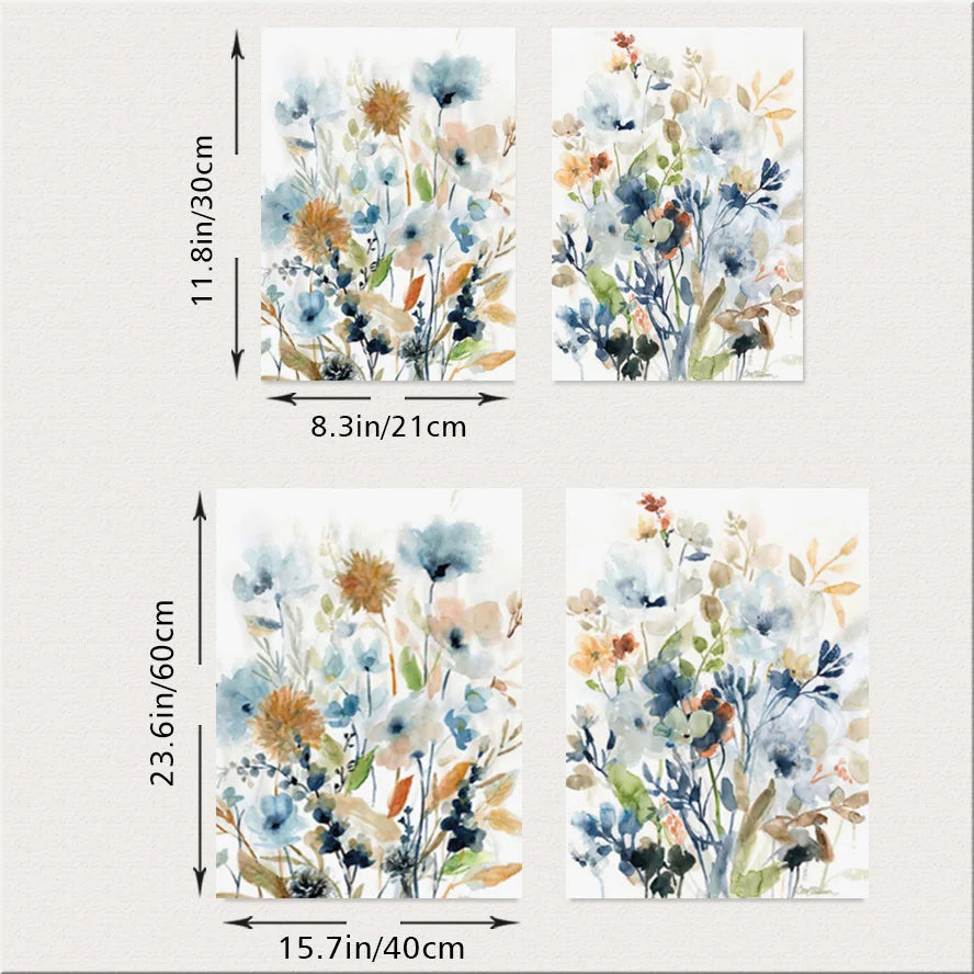 Watercolor Mix Flowers Leaves Botanical Posters Wall Art Canvas Painting