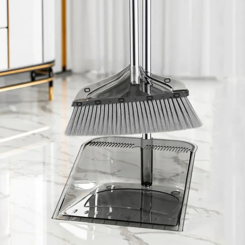 Steven Store™ Stainless Steel Rod Broom Dustpan Set - Durable stainless steel rod with dense angled bristles and rubber lip dustpan for efficient cleaning.