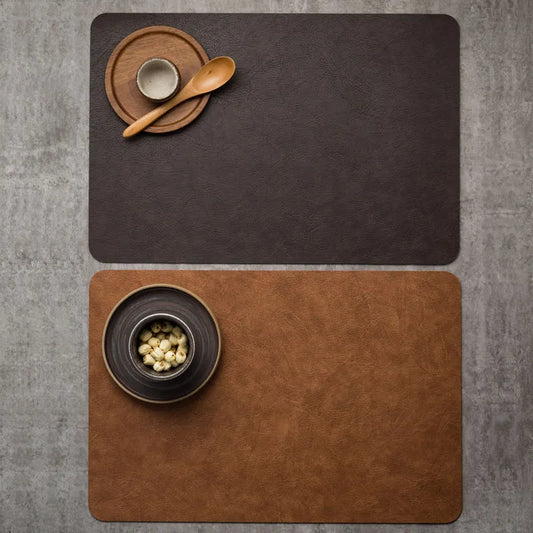 Light Luxury Solid Leather Placemat Coffee Brown PU Table Mat