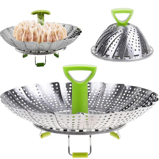 Stainless Steel Steaming Basket Folding Mesh Food Vegetable Pot Steamer