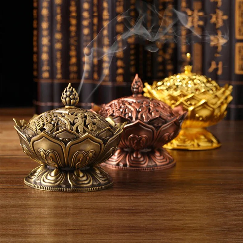 Lotus Flower Incense burner alloy Zinc-copper dish Chinese Buddha Incense Holder