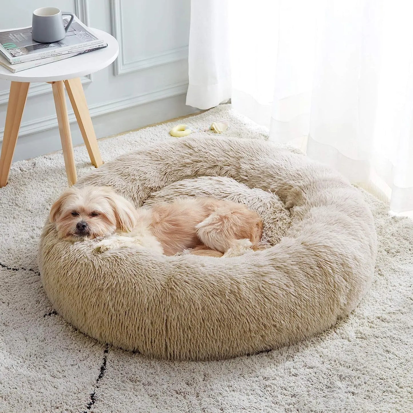 Puppy enjoying a nap in a Steven Store™ Cat Bed with Long Plush