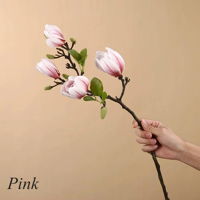 Elegant White Magnolia Flower Decoration: Lifelike Simulation for Home and Wedding Decor