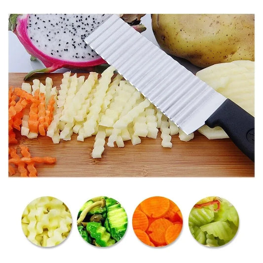 سكين تقطيع القلي الفرنسي المموج من الفولاذ المقاوم للصدأ: قطع شرائح البطاطس والخضروات المجعدة بدون جهد