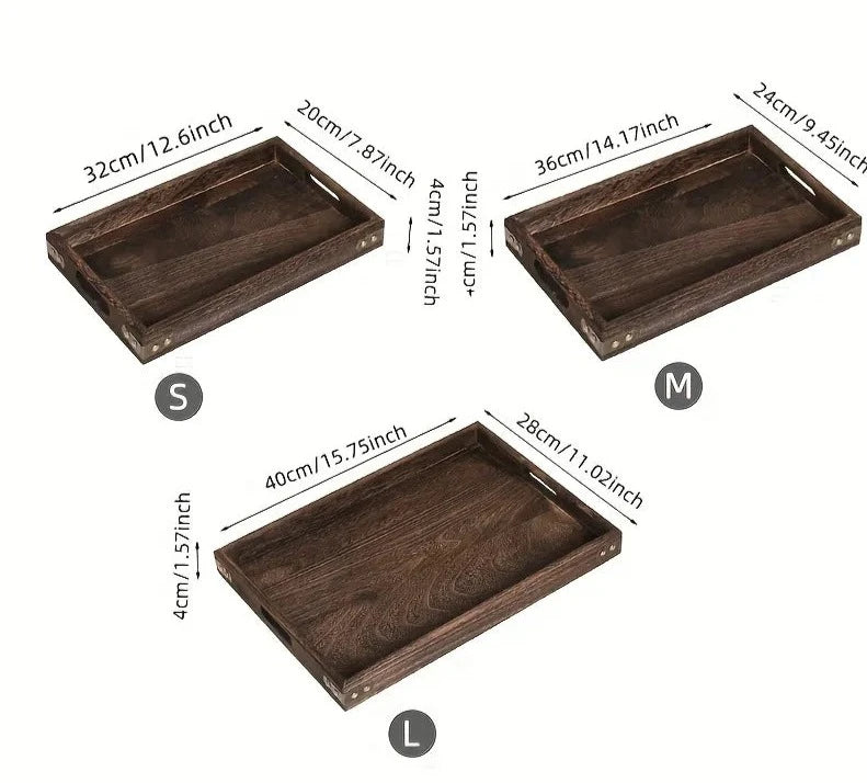 Steven Store™ Wooden Rectangular Tea Tray: Elegant natural wood tray for serving tea, coffee, and snacks