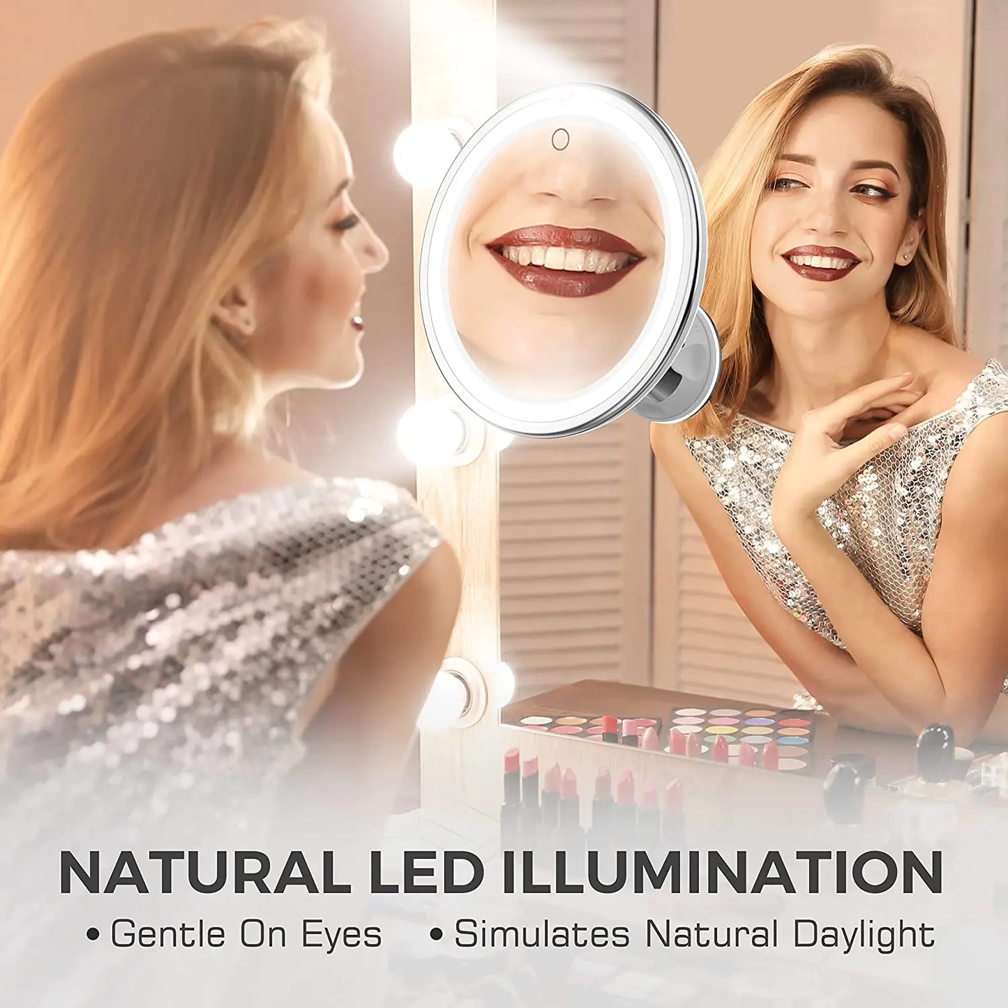 Espejo de maquillaje LED portátil con aumento de 10x: ilumina tu rutina de belleza en cualquier lugar