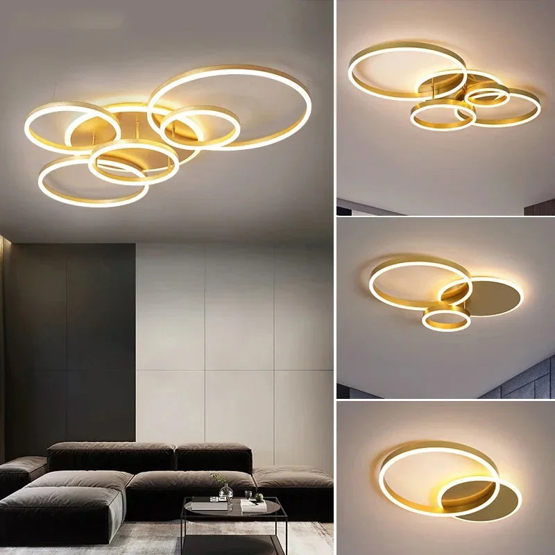 Steven Store™ Gold White Modern LED Chandelier - Luxurious chandelier with gold and white finish and energy-efficient LED technology.