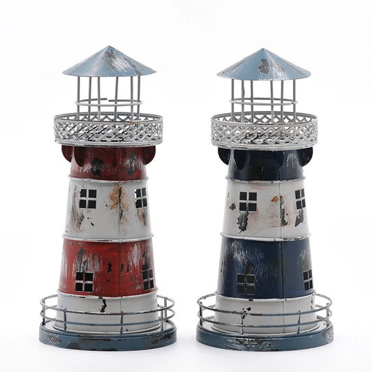 Retro Candle Holder Sailor Decorative Lighthouse Handcraft Wrought Iron Candlestick Miniature