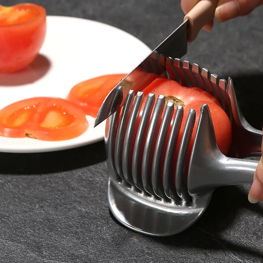 Steven Store™ Stainless Steel Onion Holder and Slicer: Kitchen tool for secure and even slicing of onions and vegetables