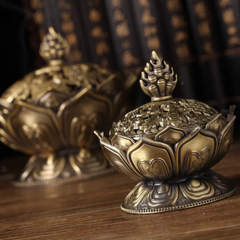 Lotus Flower Incense burner alloy Zinc-copper dish Chinese Buddha Incense Holder