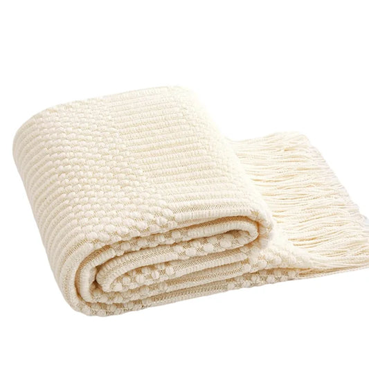 Steven Store™ Cream White Textured Knitted Throw Blankets