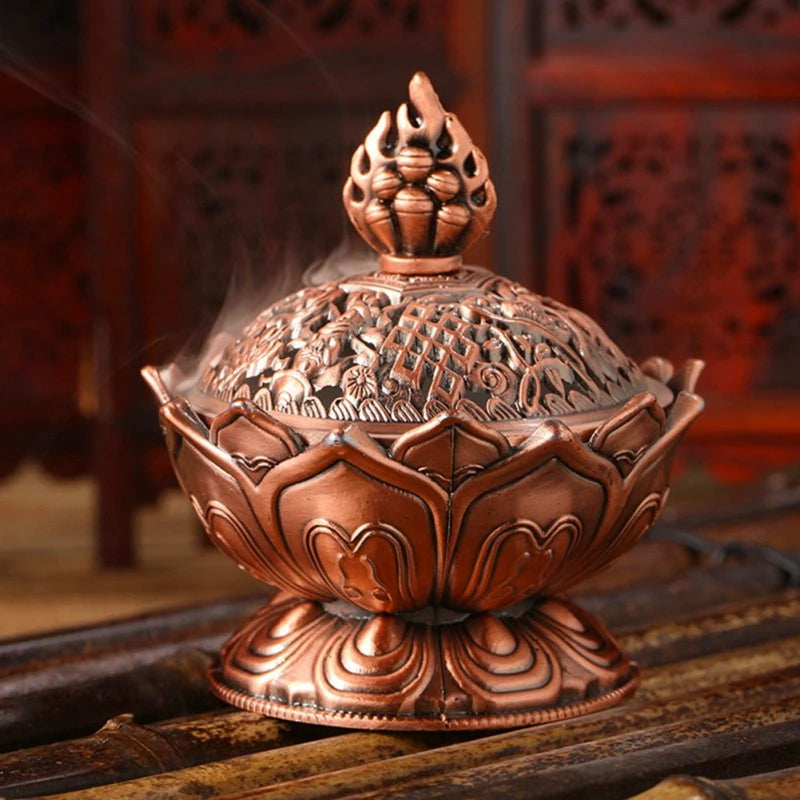 Lotus Flower Incense burner alloy Zinc-copper dish Chinese Buddha Incense Holder
