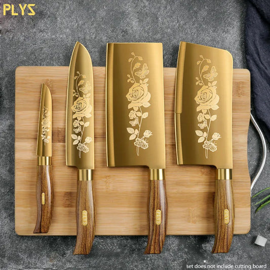 Elevate Your Culinary Experience with our PLYS Luxury Gold Kitchen Knife Set
