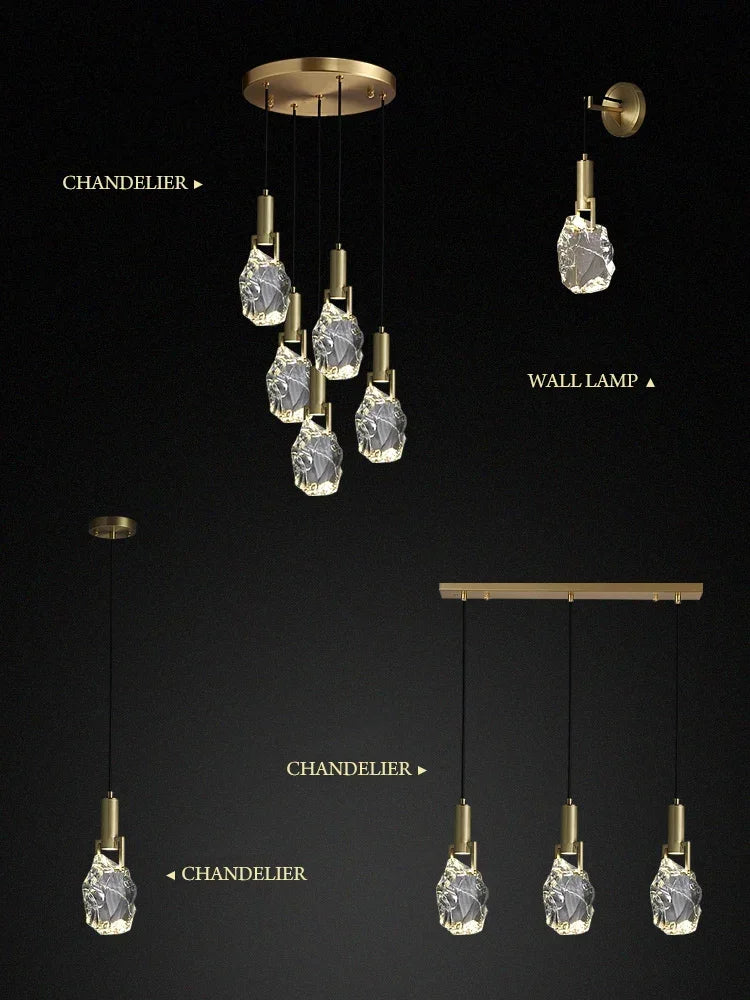 Modern Creative Crystal Stone Pendant Lamp Luxury Led Hanging Lights