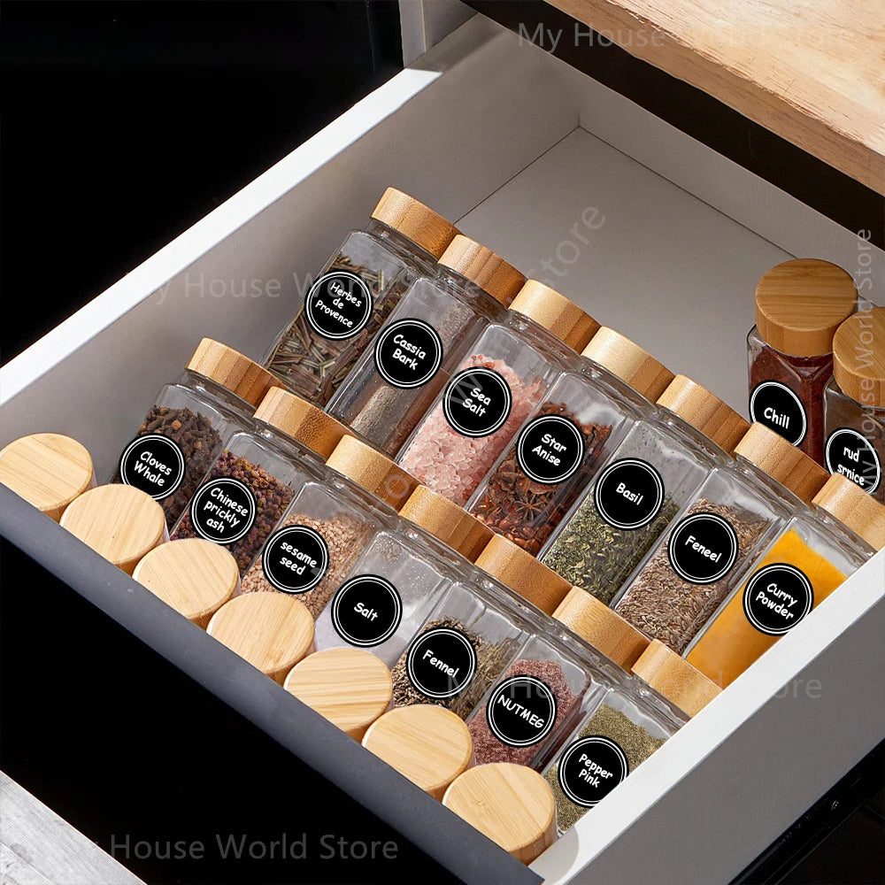 Steven Store™ Bamboo Lid Glass Spice Jars: Elegant and eco-friendly storage for spices and herbs