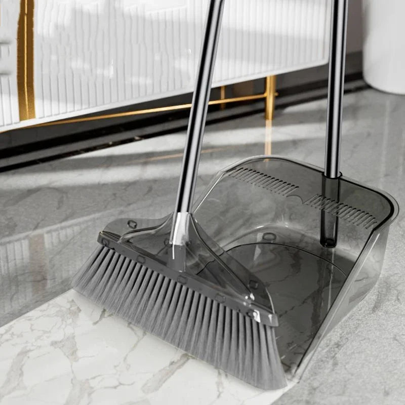 Steven Store™ Stainless Steel Rod Broom Dustpan Set - Durable stainless steel rod with dense angled bristles and rubber lip dustpan for efficient cleaning.