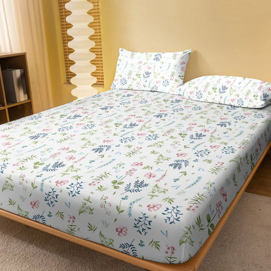 Steven Store™ Plant Printing Sanded Bedspread: Soft sanded fabric with botanical prints for stylish bedroom décor