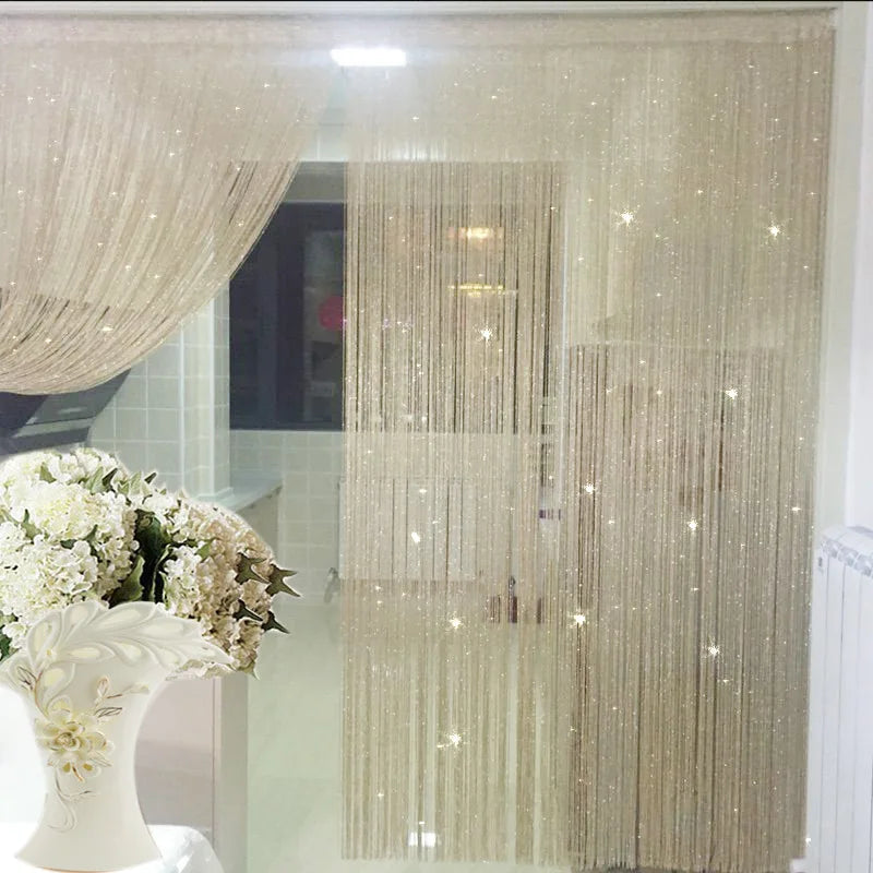 Sparkling Elegance: Glitter Door String Curtain with Silver Ribbon Tassels