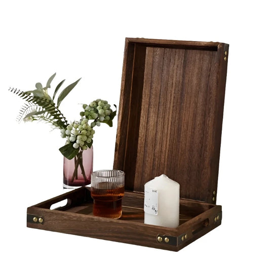 Steven Store™ Wooden Rectangular Tea Tray: Elegant natural wood tray for serving tea, coffee, and snacks
