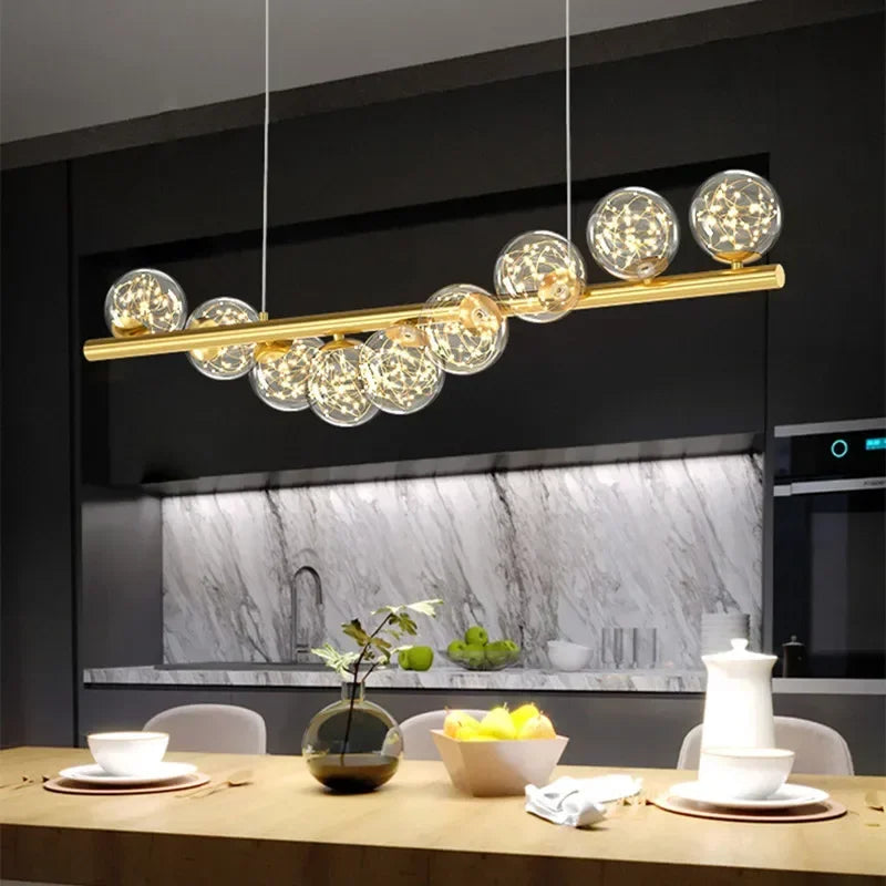 Modern Long Ceiling Chandelier Glass Balls for Table Dining Room