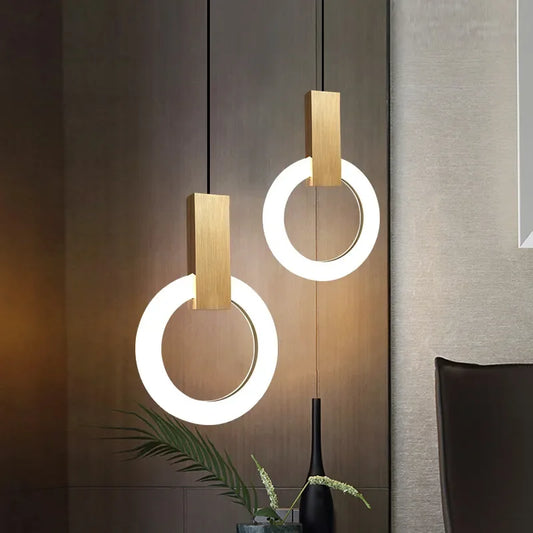Lámpara colgante LED simple para sala de estar, escaleras, lámpara de anillo