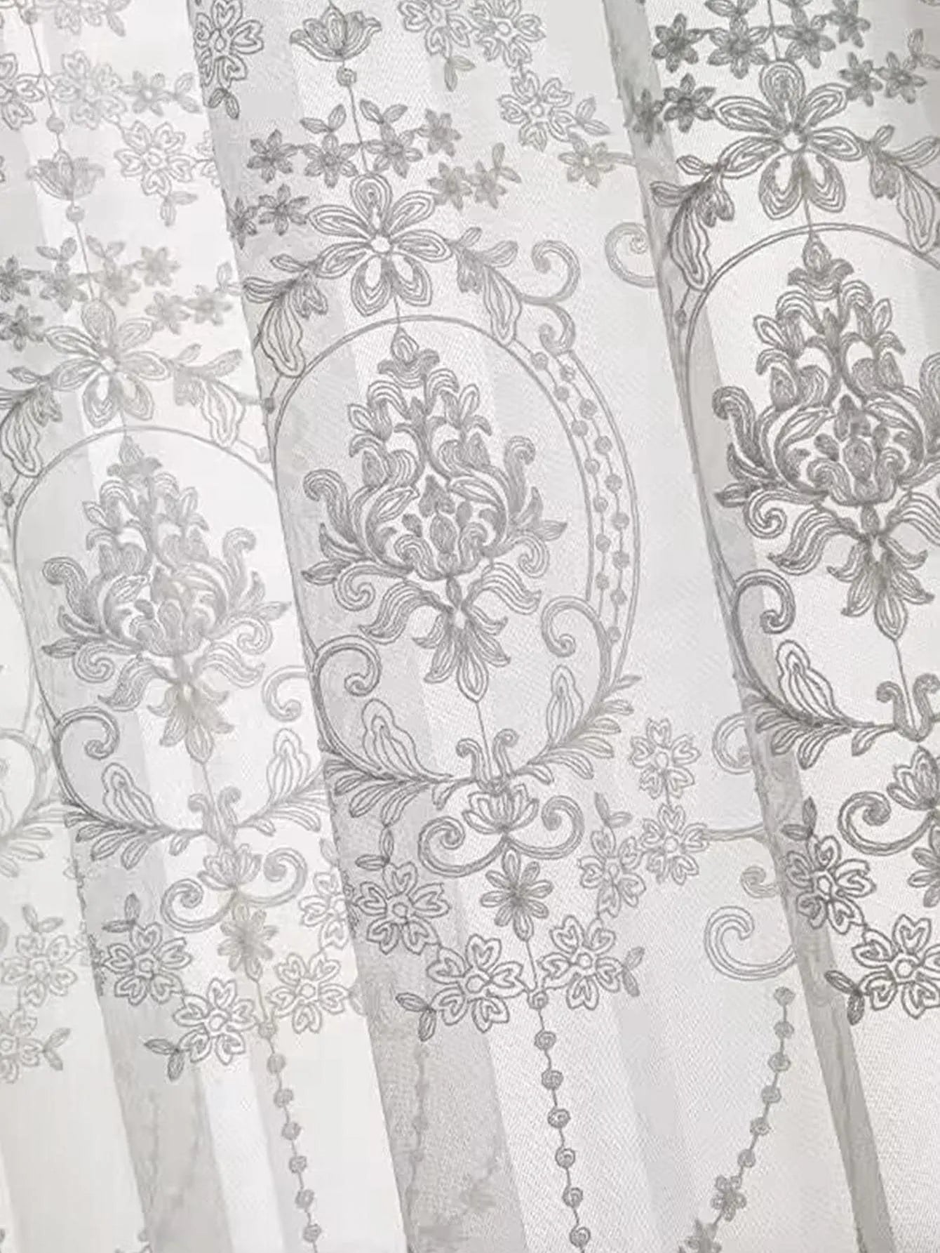 White Embroidered Floral Sheer Curtains