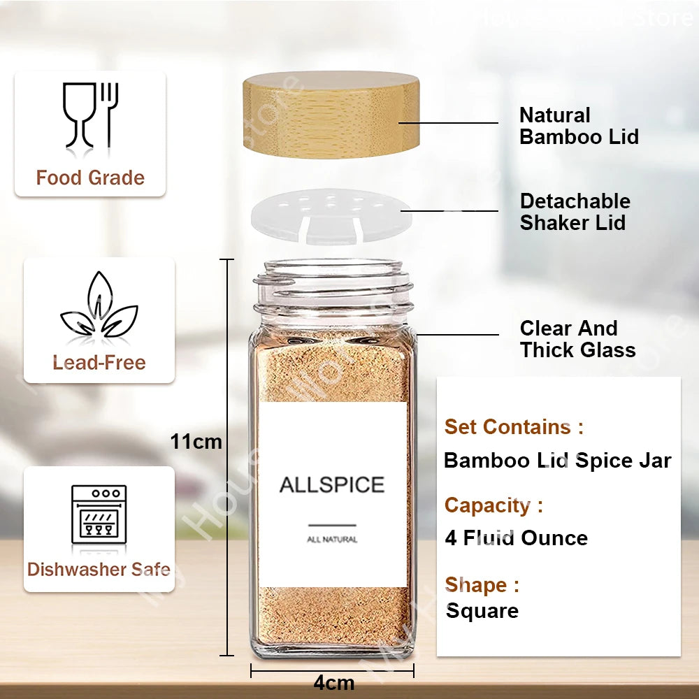 Steven Store™ Bamboo Lid Glass Spice Jars: Elegant and eco-friendly storage for spices and herbs