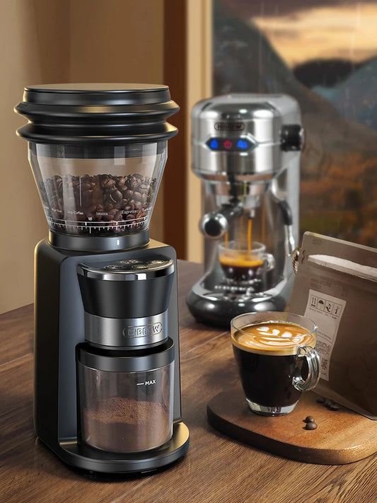 Visual Bean Storage Electric Coffee Grinder: Automatic Burr Mill with 34 Gears for Espresso, American Coffee, and Pour Over