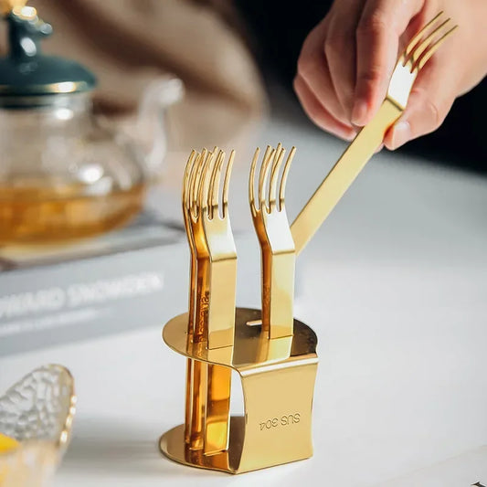 Steven Store™ Gold Fruit Fork Set: Elegant gold-finished forks for fruits, desserts, and appetizers